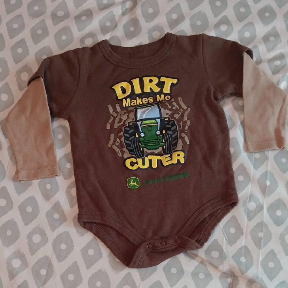John Deere Baby Boy 9/12 Month Onesie Long Sleeve Brown Tan Green